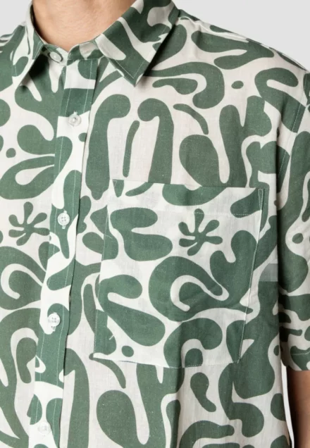 Clean Cut Copenhagen Overhemd korte mouw | harry | ecru/dark green