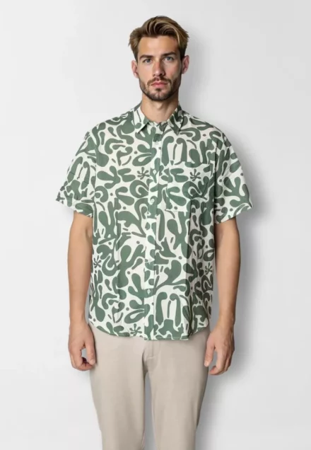 Clean Cut Copenhagen Overhemd korte mouw | harry | ecru/dark green