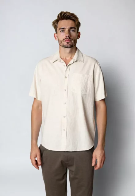 Clean Cut Copenhagen Overhemd korte mouw | Katoen/Linnen | Luca | Light Beige