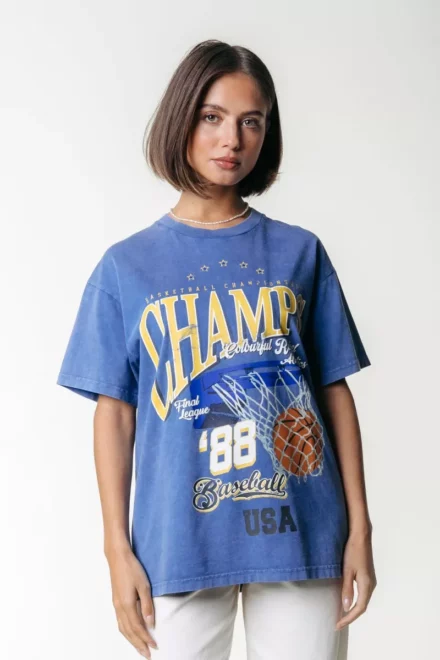 Colourful Rebel T-shirt | Champions Acid Wash | Blauw
