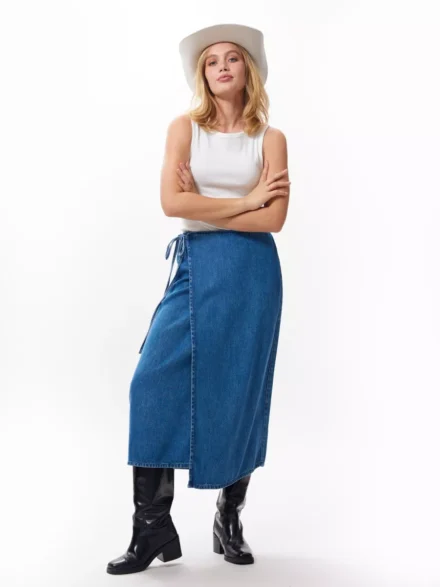 Catwalk Junkie Catwalk Junkie | Rokken lang | Blauw | denim wrap skirt