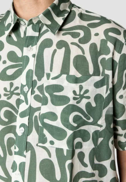 Clean Cut Copenhagen Overhemd korte mouw | harry | ecru/dark green