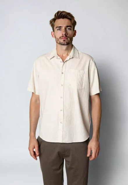 Clean Cut Copenhagen Overhemd korte mouw | Katoen/Linnen | Luca | Light Beige