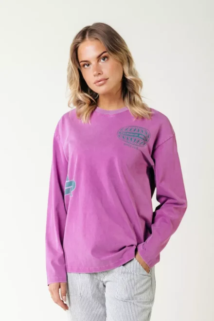 Colourful Rebel Colourful Rebel Racer Logo Acid | Wash ls tee | Pink