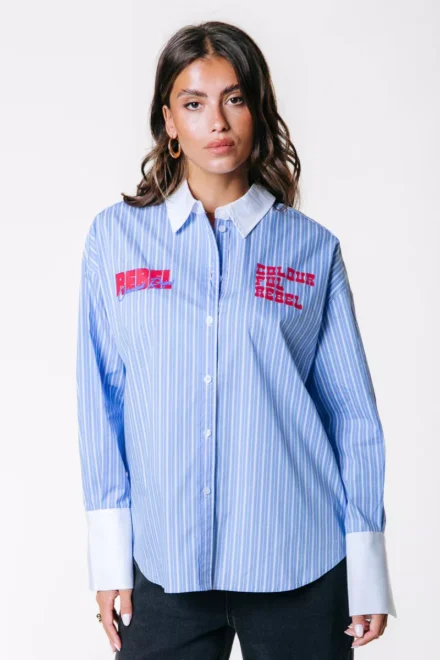 Colourful Rebel Colourful Rebel | Shirt lm katoen | Blauw | talia striped