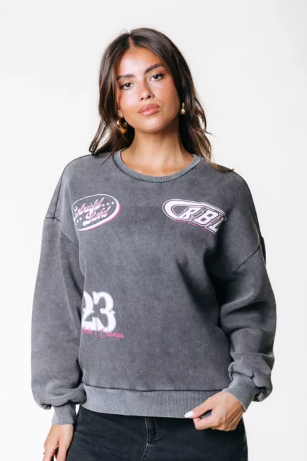 Colourful Rebel Colourful Rebel | Sweater | Zwart | Western Logo Acid Wash