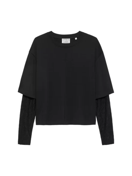 Catwalk Junkie Catwalk Junkie | T-shirt lange mouw | Zwart | loose fit t-shirt with lace