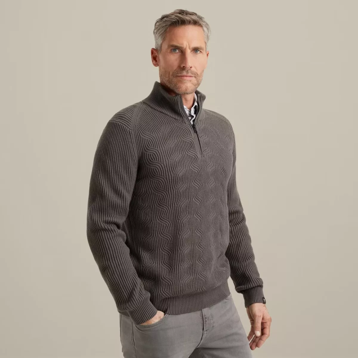 Vanguard | Kabeltrui met halve rits | Grijs | VKW2509328 4 Vanguard Vanguard | Kabeltrui met halve rits | Grijs | VKW2509328
