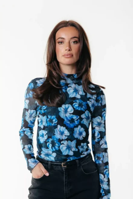 Colourful Rebel Colourful Rebel | Mesh Top | Zwart | Neyo Flower Mesh Turtleneck