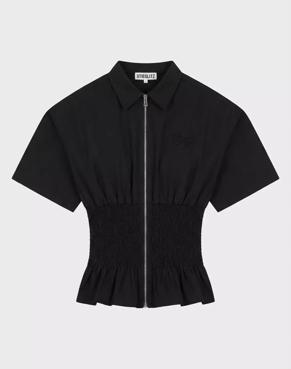 Stieglitz | Blouse | Zwart | Kyla smocked blouse 2 Stieglitz Stieglitz | Blouse | Zwart | Kyla smocked blouse
