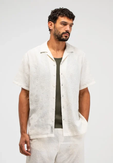 butcher of blue butcher of blue | Overhemd korte mouw | Wit | Alex Resort embro shirt ss