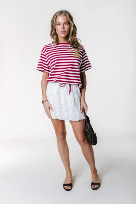 Colourful Rebel Colourful Rebel | T-shirt | Rood | Puff logo stripe loosefit tee