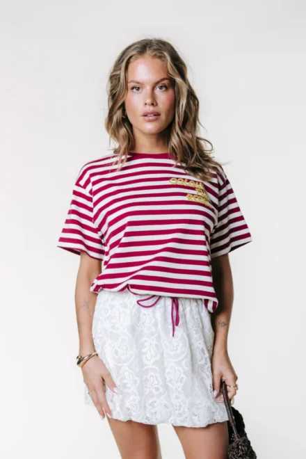 Colourful Rebel Colourful Rebel | T-shirt | Rood | Puff logo stripe loosefit tee