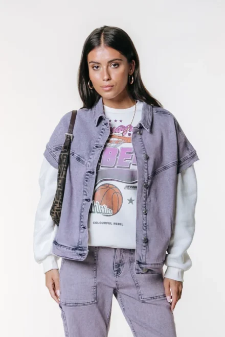 Colourful Rebel Colourful Rebel | Gilet | Roze | Vive acid wash denim gilet