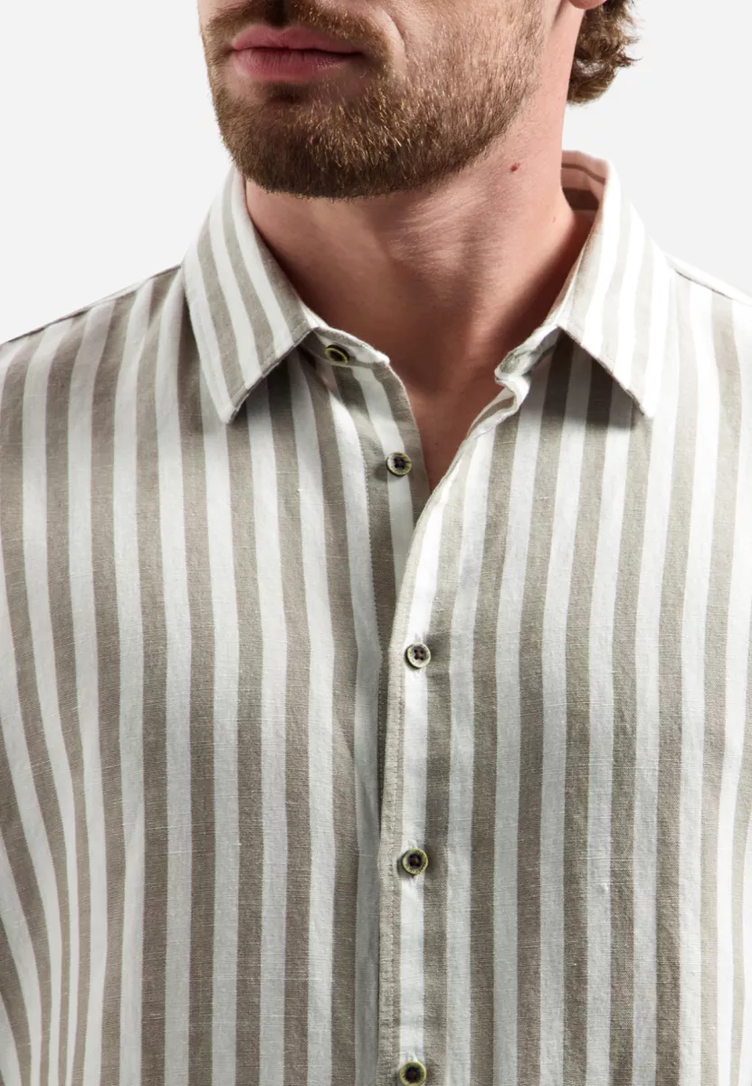 No Excess | Linnen gestreept overhemd | Taupe | 31470224 7 No Excess No Excess | Linnen gestreept overhemd | Taupe | 31470224