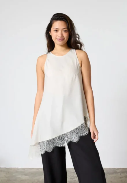 sisters point sisters point | Satijnlook top met kant | Wit | Viol-TA