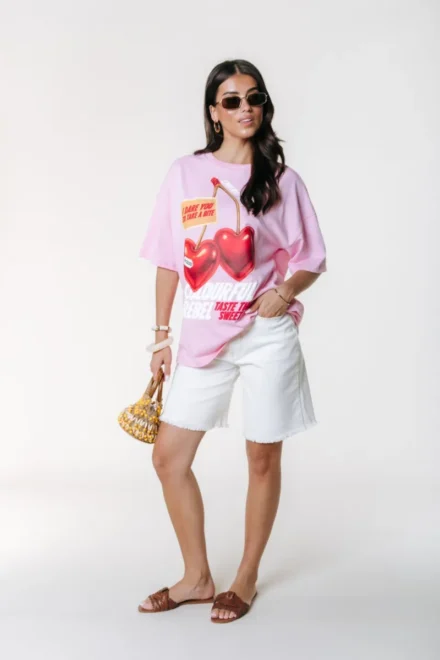 Colourful Rebel Colourful Rebel | T-shirt | Roze | Sweat Cherry Oversized Tee