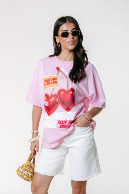 Colourful Rebel Colourful Rebel | T-shirt | Roze | Sweat Cherry Oversized Tee