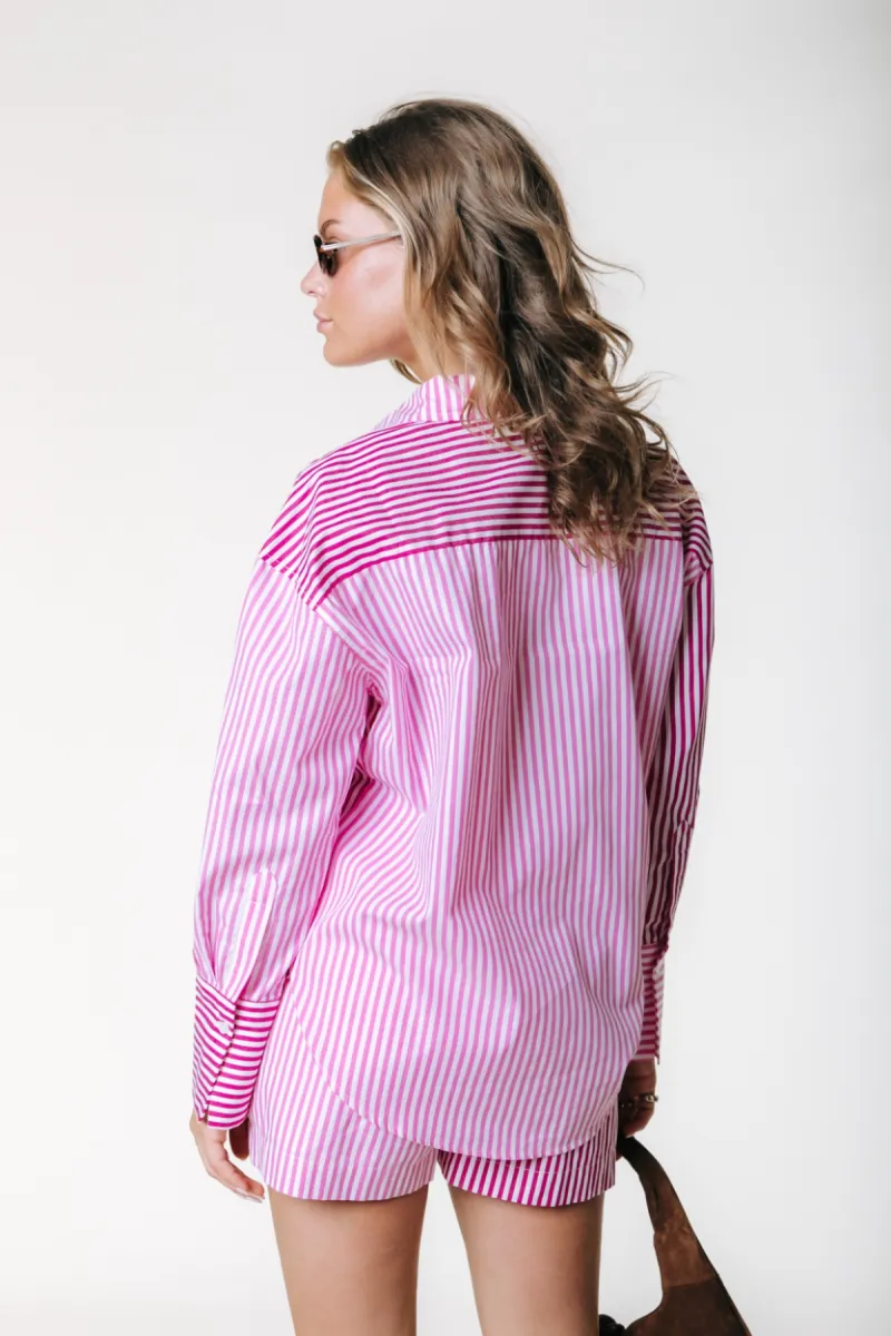 Colourful Rebel | Blouse | Roze | Talia Contrast Stripe blouse 2 Colourful Rebel Colourful Rebel | Blouse | Roze | Talia Contrast Stripe blouse
