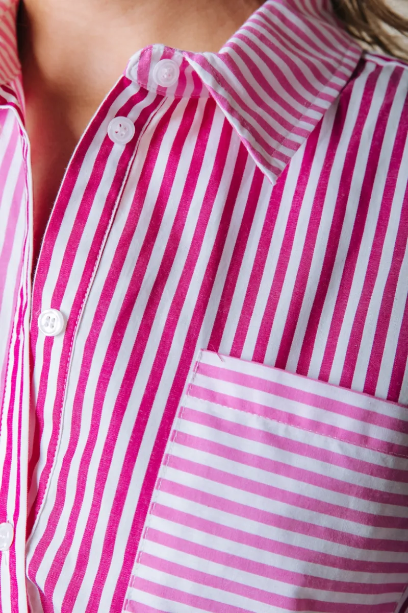 Colourful Rebel | Blouse | Roze | Talia Contrast Stripe blouse 3 Colourful Rebel Colourful Rebel | Blouse | Roze | Talia Contrast Stripe blouse
