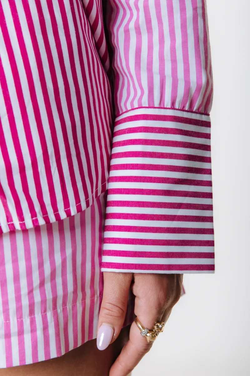 Colourful Rebel | Blouse | Roze | Talia Contrast Stripe blouse 4 Colourful Rebel Colourful Rebel | Blouse | Roze | Talia Contrast Stripe blouse