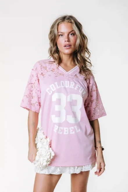 Colourful Rebel Colourful Rebel | T-shirt | Roze | Tayla 33 Lace Mesh Football