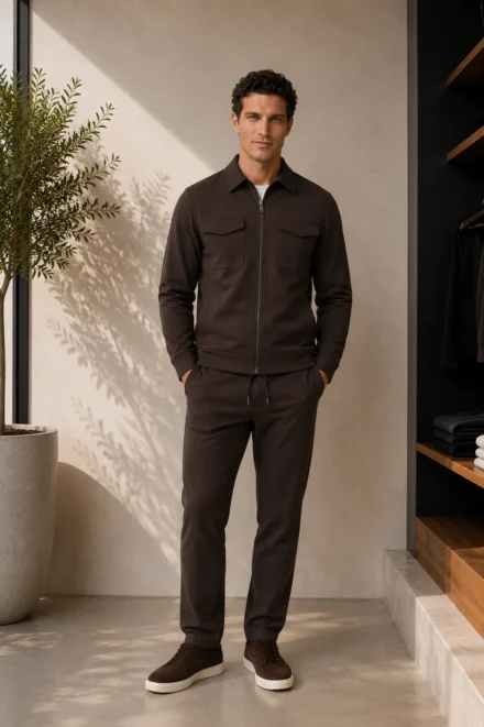 Man met een Bruine Cavallaro vest en een broek