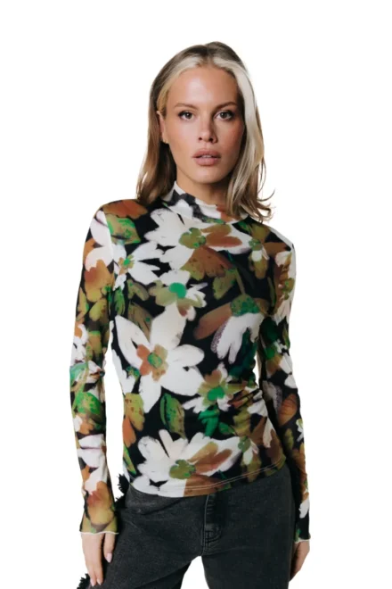 Colourful Rebel Colourful Rebel | Mesh top | Groen | Neyo flower mesh turtleneck