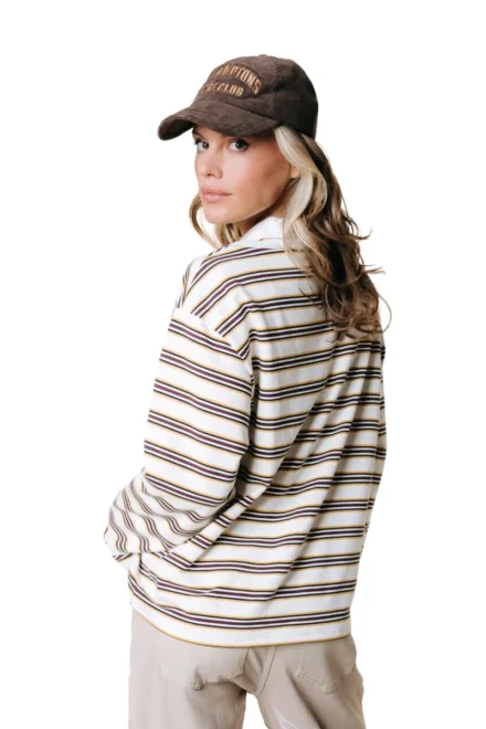 Colourful Rebel Colourful Rebel | Longsleeve | Wit | Sport collar longsleeve stripe