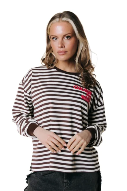 Colourful Rebel Colourful Rebel | Longsleeve | Bruin | Striped wavy logo longsleeve