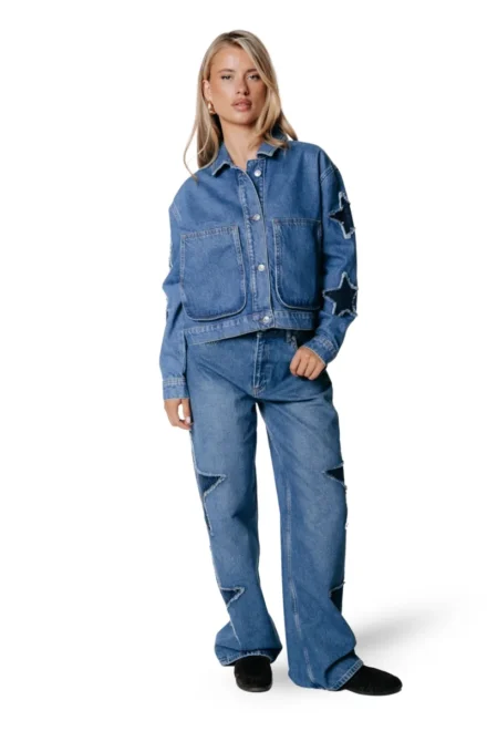 Colourful Rebel Colourful Rebel | Jeans wide leg | Blauw | Zadie star studded wide leg
