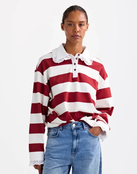 Stieglitz Stieglitz | Lange mouw polo | Wit | Zelina polo longsl lace cuff