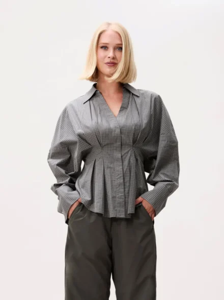 Catwalk Junkie Catwalk Junkie | Blouse | Groen | Check Blouse with waist pleats