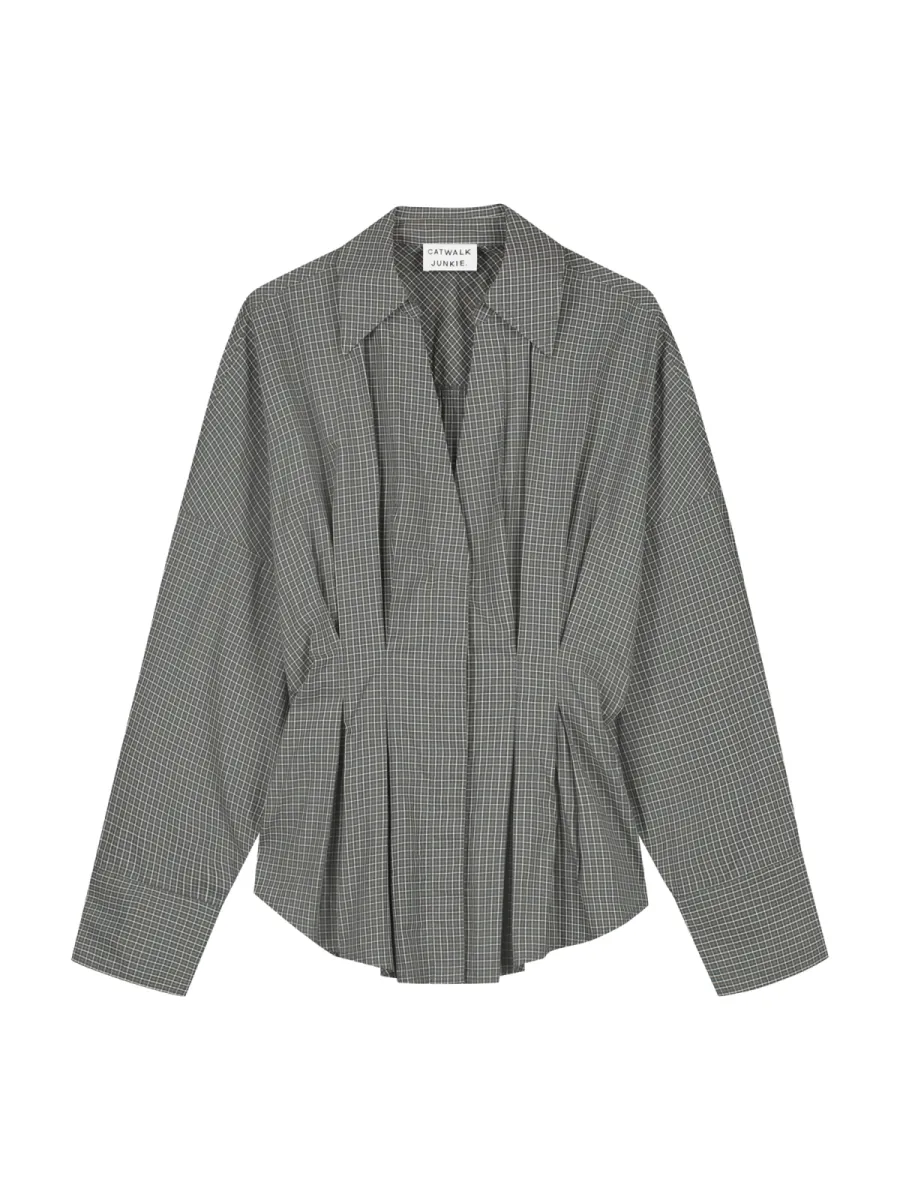 Catwalk Junkie | Blouse | Groen | Check Blouse with waist pleats 2 Catwalk Junkie Catwalk Junkie | Blouse | Groen | Check Blouse with waist pleats