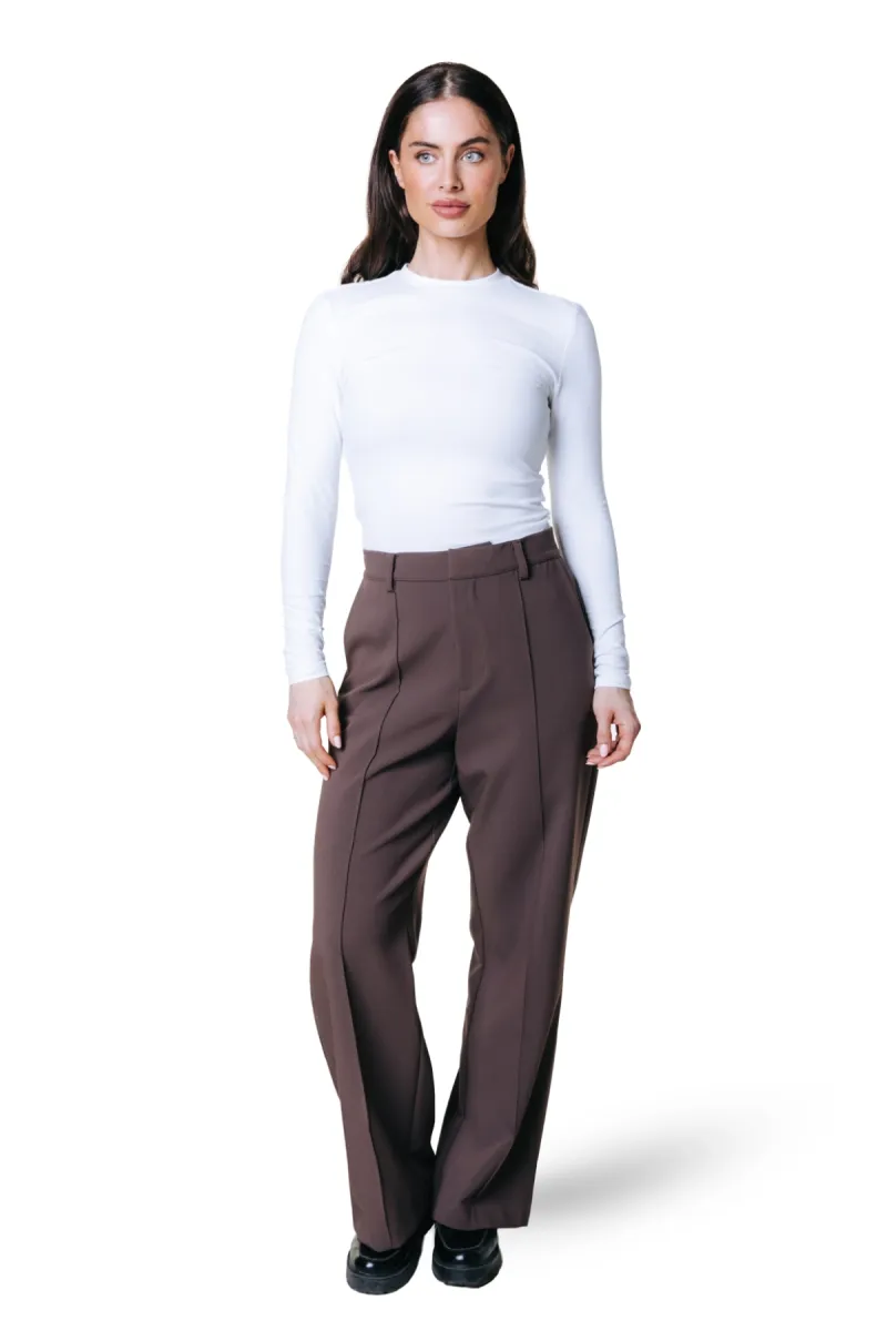 Colourful Rebel | Pantalon | Bruin | Rus uni pintuck straight pants 6 Colourful Rebel Colourful Rebel | Pantalon | Bruin | Rus uni pintuck straight pants