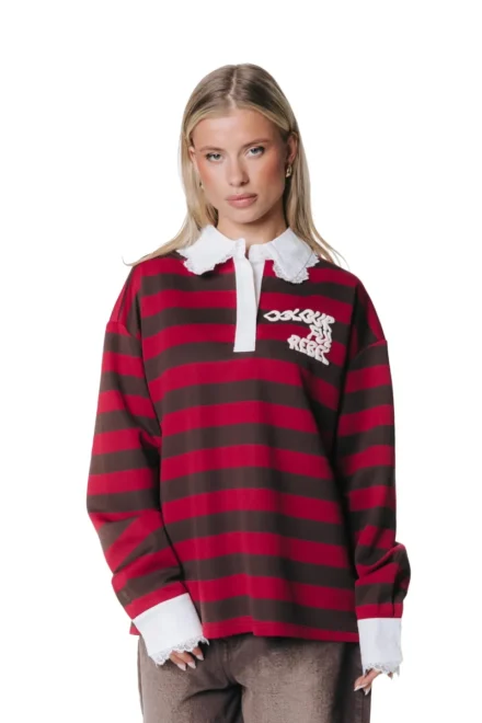 Colourful Rebel Colourful Rebel | Polo lange mouw | Rood | Skyler striped lace polo