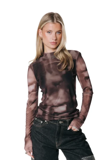 Colourful Rebel Colourful Rebel | T-shirt lm | Donkerbruin | Neyo Swirl turtleneck