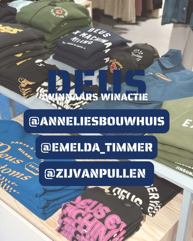 💙 WINNAARS WINACTIE - DEUS 💙

Gefeliciteerd Annelies, Emelda en Carla! 🫶
Jullie hebben ieder een item van Deus gewonnen 🤩.

Het T-shirt is voor Annelies, de sweater voor Emelda en de pet voor Carla! 🥳
We sturen jullie een DM, dus hou je inbox in de gaten 👀.
Voor de andere deelnemers: bedankt voor het meedoen 💙.

@anneliesbouwhuis , @emelda_timmer & @zijvanpullen