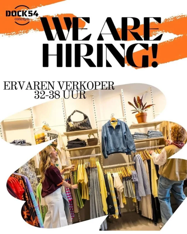 💙 WE ARE HIRING! 💙

Heb jij gevoel voor stijl, weet je wat er speelt in de mode en krijg je energie van zowel verkopen als het stylen van de winkel✨Vind jij een gezellig team belangrijk?!
Dan zijn wij op zoek naar jou!😉

Check de link in bio voor verdere uitleg en de voorwaarden. 👇🏼

Is dit iets voor jou? 
Stuur dan je CV + motivatie naar hardenberg@dock54.nl

Heb je nog vragen? 
Stuur ons gerust een DM en we helpen je verder 💙

#vacature #verkooptopper #werkgezocht