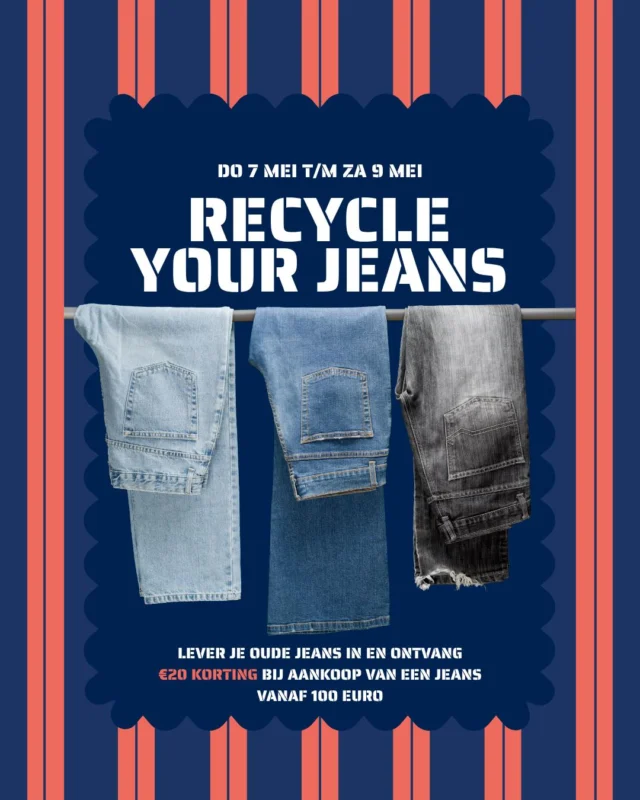 RECYCLE YOUR JEANS!💙👖

✨Geef je oude jeans een 2e leven✨

Van do 7 mei t/m za 9 mei hebben wij een super actie: 👖 Recyle your jeans!

Lever jou oude jeans in en ontvang: 
💸 €20,- korting bij aankoop van een jeans vanaf €100

Tijd om je kast op te ruimen en jezelf te trakteren op een nieuwe favoriet🩵

En geloof ons.. dit is nog niet alles👀
We hebben nog meer leuks in petto rondom deze actie- dat volgt snel!😉

Stay tuned!💙💪🏻

#denim #recyleyourjeans #denimlover #duurzaamstyle #outfittoday