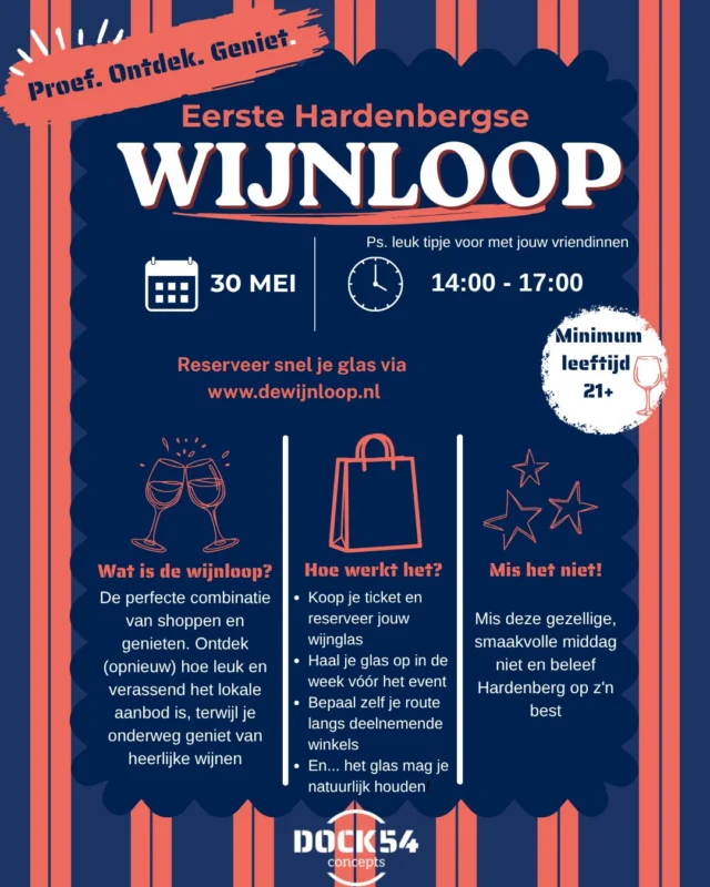 🍷 HARDENBERGSE WIJNLOOP 🍷

Vrijdag 30 mei is het zover: de eerste Hardenbergse Wijnloop! Een gezellige middag vol shoppen, ontdekken én natuurlijk heerlijke wijntjes proeven 🍇✨

Ennn… wij doen ook mee als winkel! 🛍️
Kom gezellig langs, ontdek de leukste items én geniet onderweg van een lekker wijntje 🍷

Scoor snel je ticket en maak er samen met vrienden, familie of collega’s een super leuke middag van 🤍

Zien wij jou zaterdag?🙌🏼

#wijnloop #winkelstadhardenberg #zaterdagshopdag #dock54concepts